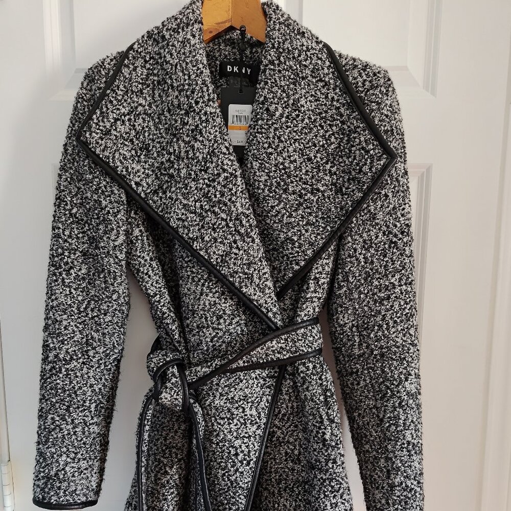 DKNY - Sz. S - Oversized Thick Wool Buttoned Winter Coat - B&W